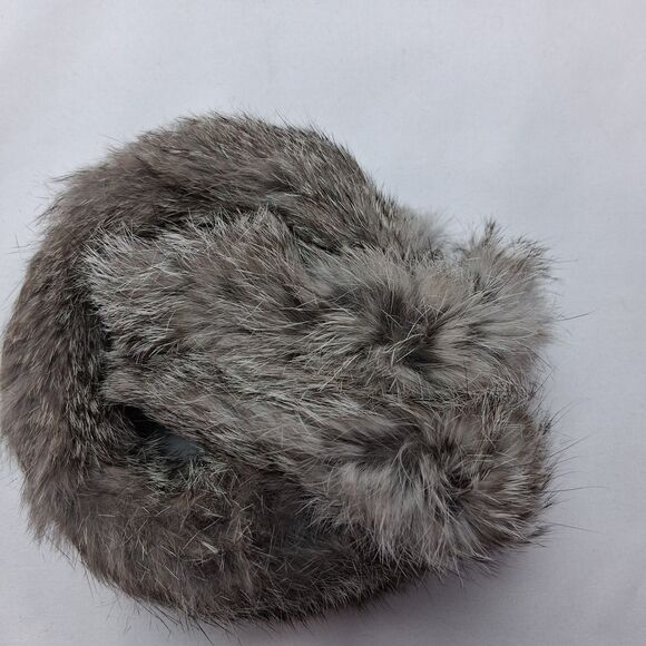 Vintage Genuine Rabbit Fur Earmuffs | Grey White Soft Halo Headband Ear Warmers